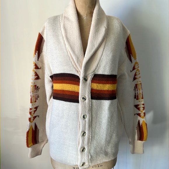 Vintage Cowichan Chief Joseph Aztec Shawl Collar Cardigan Chimayo